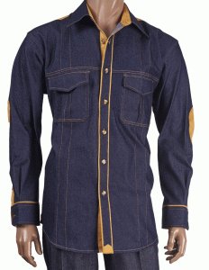 Inserch Navy Blue / Rust Denim Outfit With Microsuede Trimming 1221