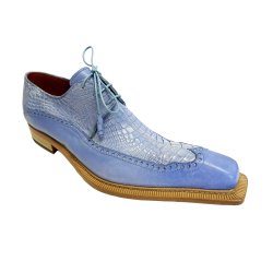 Fennix Italy "Finley " Blue Genuine Alligator / Calf-Skin Leather Wing-Tip Oxford Shoes.