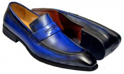 Carrucci Blue Burnished Calfskin Leather Loafer Shoes KS478-501