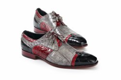 Mauri "Stephen" 4921 Ruby Red / Light Grey / Black Genuine Body Alligator Hand-Painted Dress Shoes.