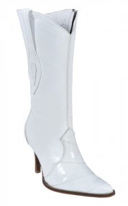 Los Altos Ladies White Genuine Eel High Top Boots With Zipper 370828