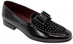 Duca Di Matiste "Maratea" Black Genuine Velvet / Patent Leather Crystal Studded Loafers / Matching Bow Tie.