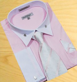 Daniel Ellissa Pink/White With Embroidered Design Shirt/Tie/Hanky Set DS3736P2