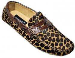 Mauri "9102" Camel Genuine Python / Leopard Maculated Loafers Shoes