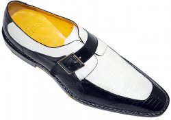 Mezlan Custom 3421-L Black/White Genuine All-Over Lizard Shoes W/ Monk Strap On Front