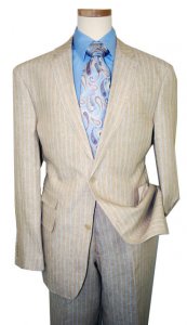 Inserch 100% Linen Tan With Sky Blue/ White Pinstripes Suit 660608