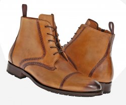 Mezlan "Bremen II" Tan Burnished Calfskin Leather Lace-Up Boots 6036-1