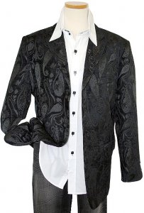 Pronti Black Paisley Design Velour Blazer B9010