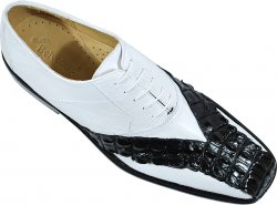 Belvedere "Roma" Black / White Genuine Nile Hornback Crocodile / Lizard Shoes 756