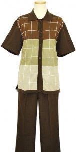 Inserch Brown / Taupe / White Windowpanes Microfiber Blend 2pc Outfit S#697