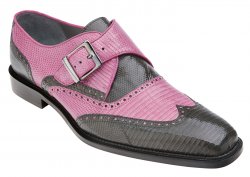 Belvedere "Pasta" Grey / Pink Genuine Lizard Two Tone Shoes with Monk Strap 1490