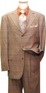 Earvin Magic Johnson Rust With Cognac / Mint Green Plaid Super 120'S Wool Suit ZZ38823