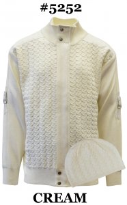 Silversilk Cream Woven Design Zip-Up Sweater / Knitted Cap 5252