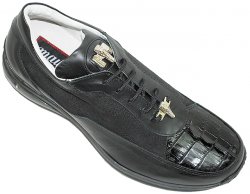 Mauri 8814 Black Genuine Hornback Crocodile Tail/Nappa Leather/Mauri Fabric Sneakers With Silver Mauri Alligator Head