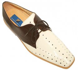 Giorgio Brutini Cream/Brown Lizard Print Shoes with Perforations On Front 171719-2