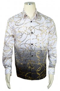 Pronti White / Black / Gold Metallic Multi-Pattern Long Sleeve Shirt S6510
