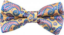 Classico Italiano Tan / Sky Blue / Pink Paisley Design 100% Silk Bow Tie / Hanky Set