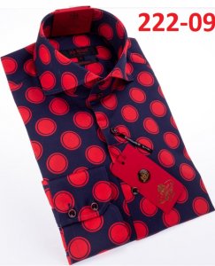 Axxess Navy / Red Polka Dots Design Cotton Modern Fit Dress Shirt With Button Cuff 222-09.