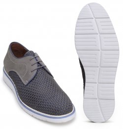 Belvedere "Alexius" Titanium / Navy Genuine Sift Woven Nubuck Lace-up Casual Sneakers.