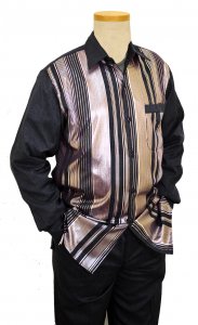 Pronti Black / Metallic Gold Stripe Design Long Sleeve Outfit SP61641