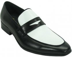 Carrucci Black/White Genuine Leather Two Tone Penny Loafer Shoes KS2240-12T.
