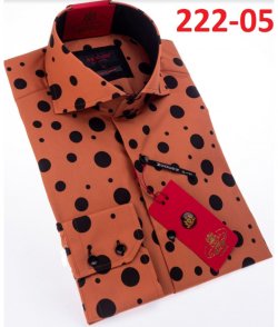 Axxess Caramel / Black Polka Dots Design Cotton Modern Fit Dress Shirt With Button Cuff 222-05.