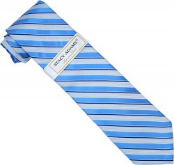 Stacy Adams Collection SA010 Sky Blue / Navy Blue / Silver Grey Diagonal Striped 100% Woven Silk Necktie/Hanky Set