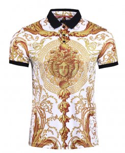 Barabas White / Gold Crystal Studded Medusa Short Sleeve Polo Shirt PSP2006