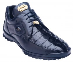 Belvedere "Vasco" Night Blue Genuine Hornback Crocodile / Soft Calf Casual Sneakers with Eyes 336122.