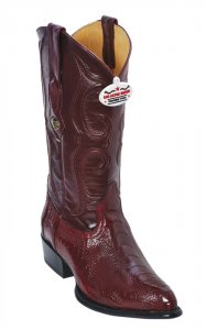 Los Altos Burgundy Genuine All-Over Ostrich Leg J-Toe Cowboy Boots 990506