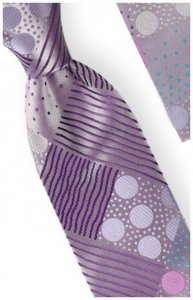 Steven Land "Big Knot" BW704 Lavender Multi Polka Dot / Striped 100% Silk Necktie / Hanky Set