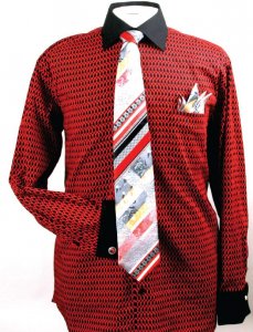 Fratello Black / Red Weave Design 100% Cotton Shirt / Tie / Hanky Set With Free Cufflinks FRV4127P2.
