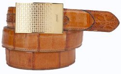 Mauri "100/35" Cognac Genuine Eel / Crocodile Flanks Hand-Painted Belt