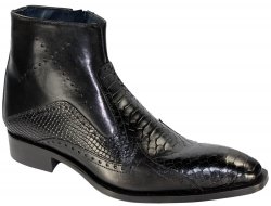 Duca Di Matiste "Verona" Black Genuine Calfskin Python Print Boots.