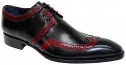 Duca Di Matiste "Savona" Black / Antique Red Genuine Italian Calfskin Wingtip Lace-Up Shoes.