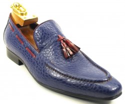 Carrucci Navy / Red Genuine Leather Loafer Shoes With Contrast Tassel KS1377-05.