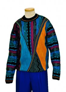 Steven Land SLS-105 Turquoise / Gold / Fuchsia / Black / Grey Cotton Blend High Twist Knitted Sweater – Made in USA