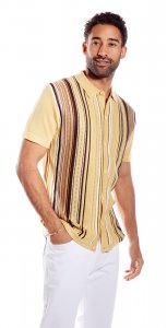 Stacy Adams Honey Mustard / Camel / Brown Button Up Knitted Short Sleeve Shirt 3112