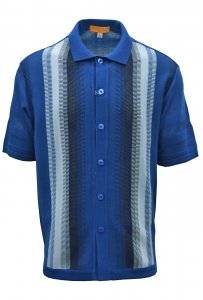Silversilk Prussian Blue / Navy / Silver Button Up Knitted Short Sleeve Shirt 6108