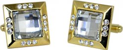 Fratello Gold Plated Square Cufflinks Set With Large / Small Rhinestones CL002