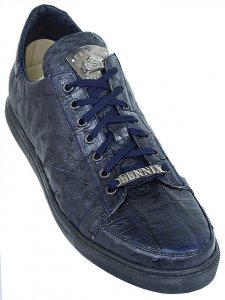 Fennix Italy 3266 Navy Genuine Alligator / Ostrich Quill Sneakers With Silver Fennix Emblem