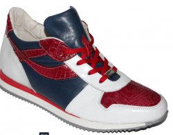 Fennix Italy "Sam" Red / White / Navy Genuine Alligator / Calf Leather Sneakers.