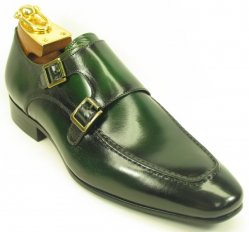 Carrucci Olive Genuine Calfskin Leather Loafer Shoes With Double Monk Strap KS502-11.