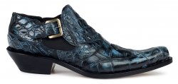 Mauri "Indigo" 44220 Black / Light Blue Genuine Alligator / Hornback Hand-Painted Shoes