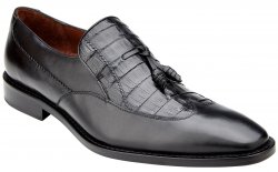 Belvedere "Bosco" Black Genuine Crocodile / Italian Calf Wing Tip Slip-On Shoes 4B2.