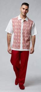 Silversilk Red / Ivory / Beige Hand Woven Short Sleeve Knitted Outfit 8208