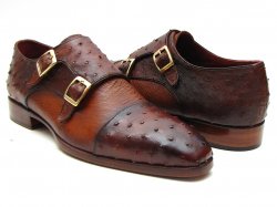 Paul Parkman 43K68 Brown & Tobacco Genuine Ostrich Double Monkstraps Shoes