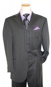 Extrema by Zanetti Charcoal Grey with Black/White Stripes Super 140's Wool Suit