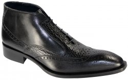 Duca Di Matiste "Ravenna" Black Genuine Calfskin Lace-up Perforated Toe Boots.