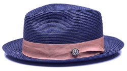 Bruno Capelo Navy Blue / Camel Fedora Braided Straw Hat FN-834